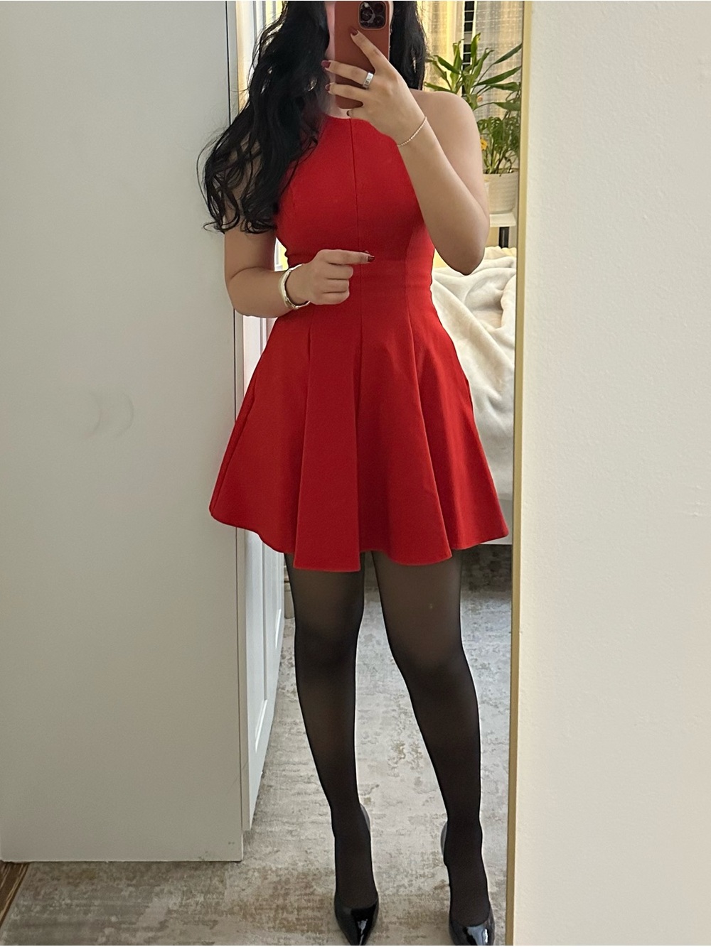Red Halter Godet Dress